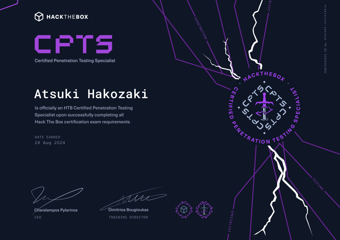 HTB CPTS certificate