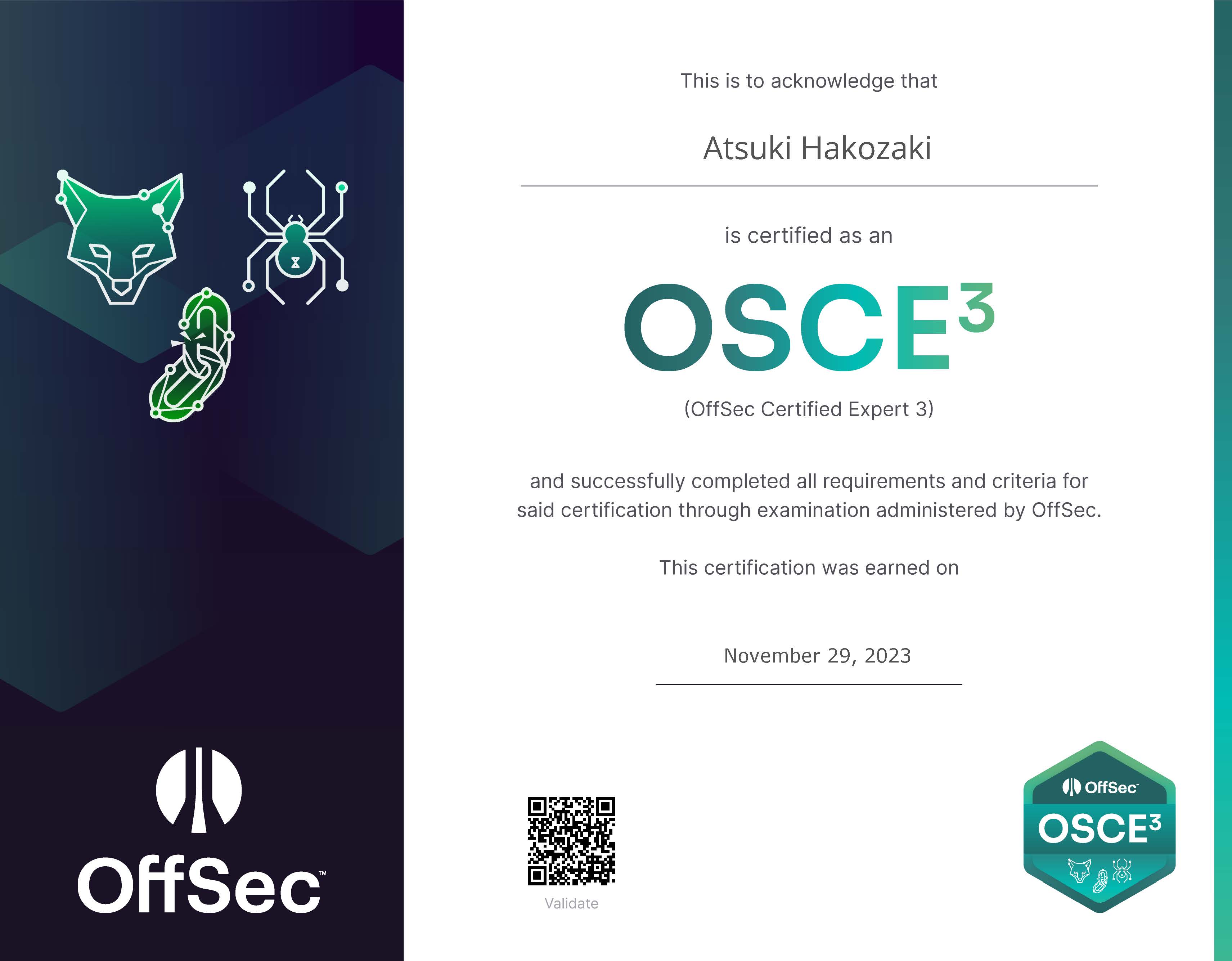 OSCE3 certificate