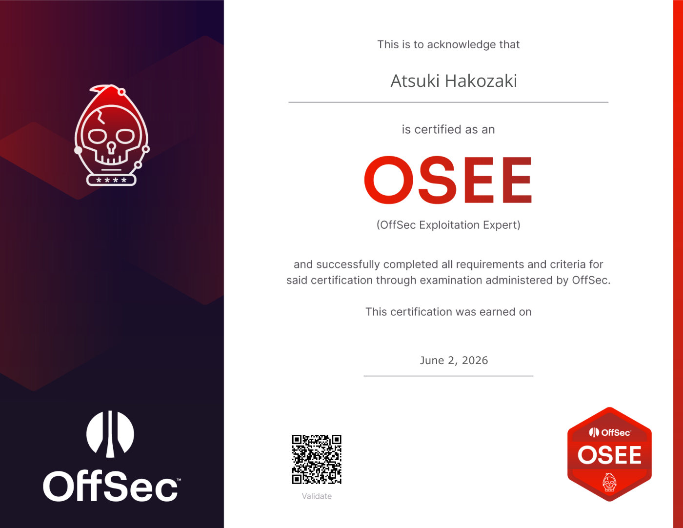 OSEE (OffSec Exploitation Expert) certificate