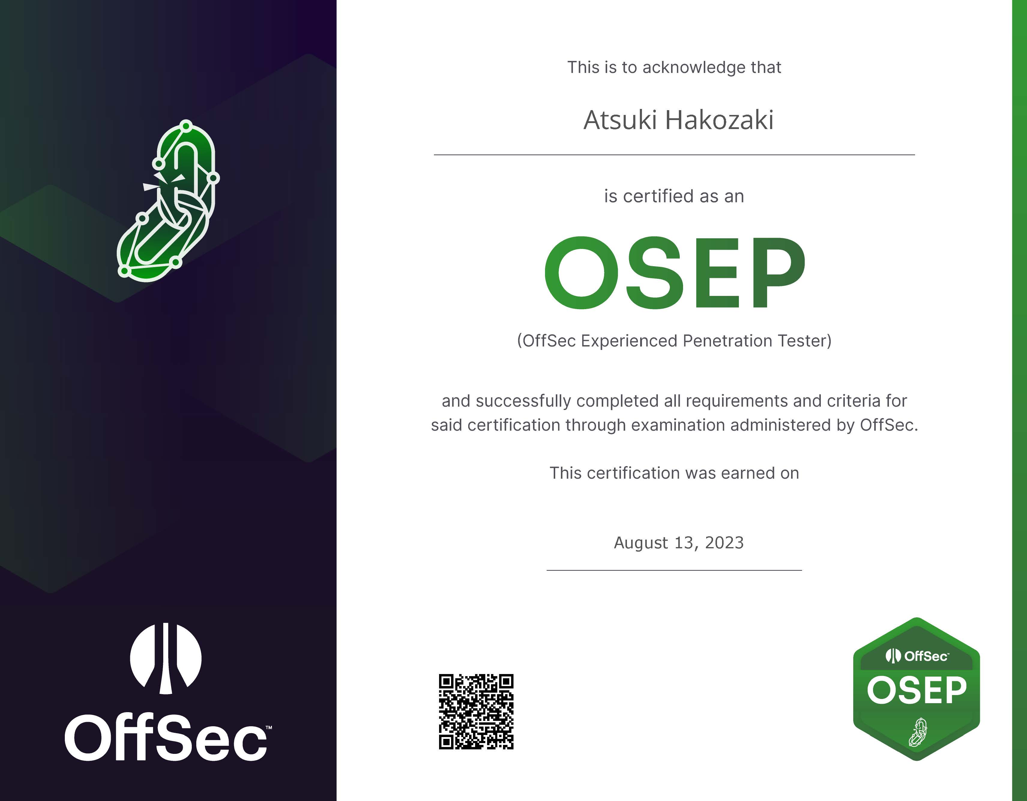 OSEP certificate
